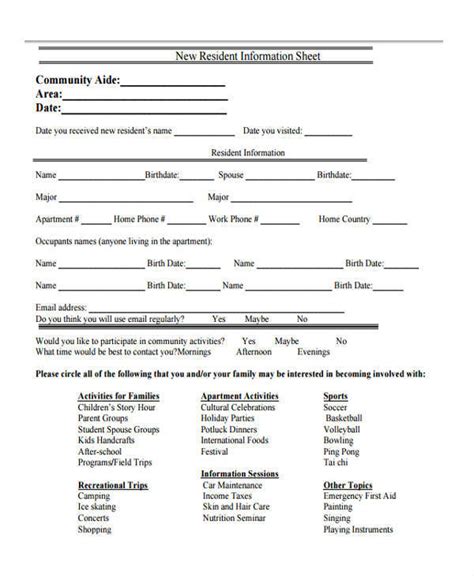 New Resident Information .